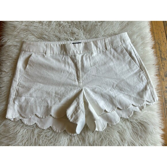 J Crew Linen-Blend Shorts Womens Sz 10 White Scalloped Hem Beach Resort Chic - Picture 3 of 10